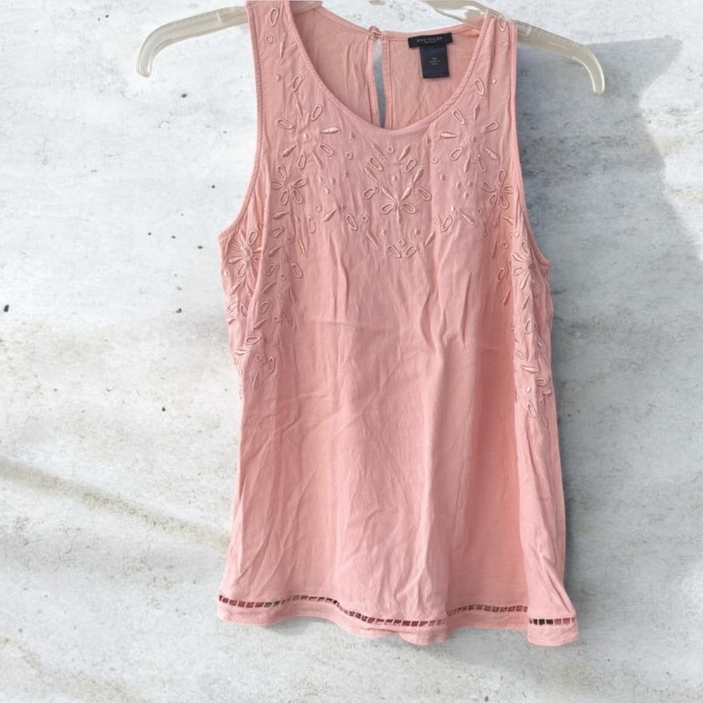 Ann Taylor Light Pink Embroidered Tank Top
